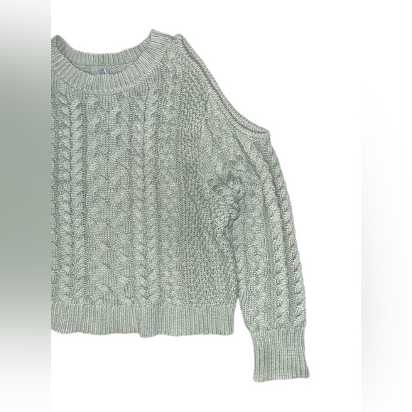 Aerie Green Long Sleeve Cable knit Cropped Sweater. Size Large - Picture 3 of 6
